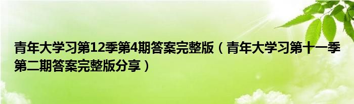 青年大学习第12季第4期答案完整版（青年大学习第十一季第二期答案完整版分享）