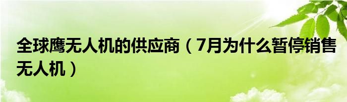 全球鹰无人机的供应商（7月为什么暂停销售无人机）