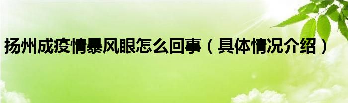 扬州成疫情暴风眼怎么回事（具体情况介绍）