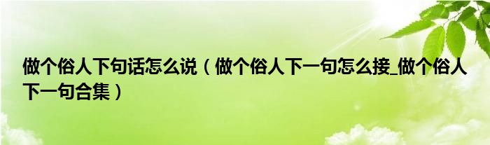 做个俗人下句话怎么说（做个俗人下一句怎么接_做个俗人下一句合集）