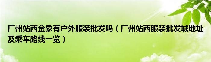 广州站西金象有户外服装批发吗（广州站西服装批发城地址及乘车路线一览）