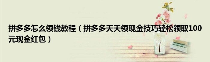 拼多多怎么领钱教程（拼多多天天领现金技巧轻松领取100元现金红包）