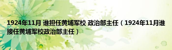 1924年11月 谁担任黄埔军校 政治部主任（1924年11月谁接任黄埔军校政治部主任）