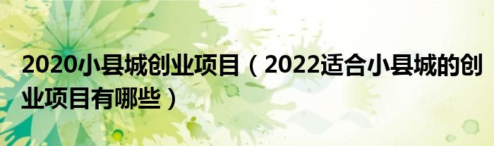 2020小县城创业项目（2022适合小县城的创业项目有哪些）