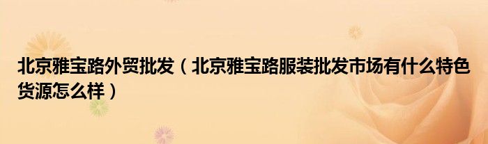 北京雅宝路外贸批发（北京雅宝路服装批发市场有什么特色货源怎么样）