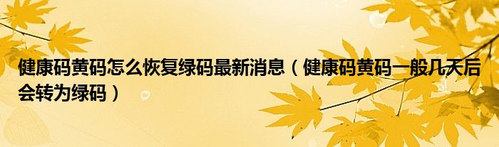 健康码黄码怎么恢复绿码最新消息（健康码黄码一般几天后会转为绿码）