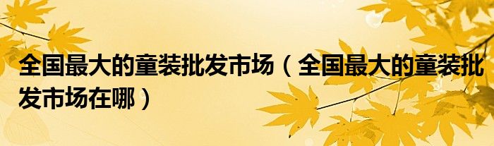 全国最大的童装批发市场（全国最大的童装批发市场在哪）