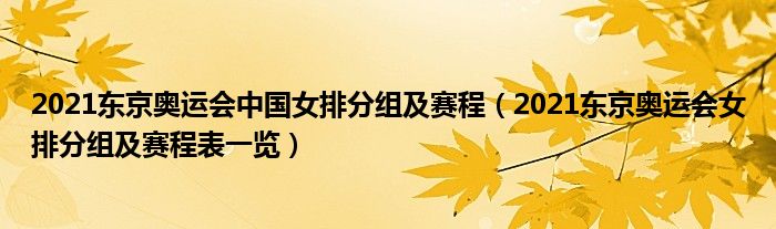 2021东京奥运会中国女排分组及赛程（2021东京奥运会女排分组及赛程表一览）