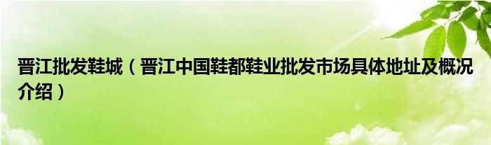 晋江批发鞋城（晋江中国鞋都鞋业批发市场具体地址及概况介绍）