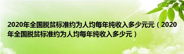 2020年全国脱贫标准约为人均每年纯收入多少元元（2020年全国脱贫标准约为人均每年纯收入多少元）