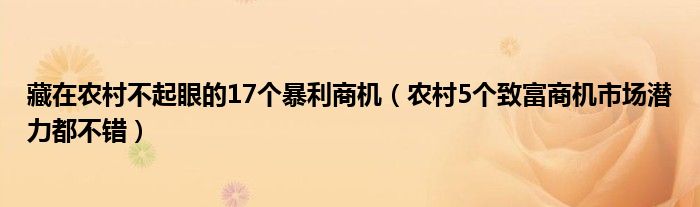 藏在农村不起眼的17个暴利商机（农村5个致富商机市场潜力都不错）