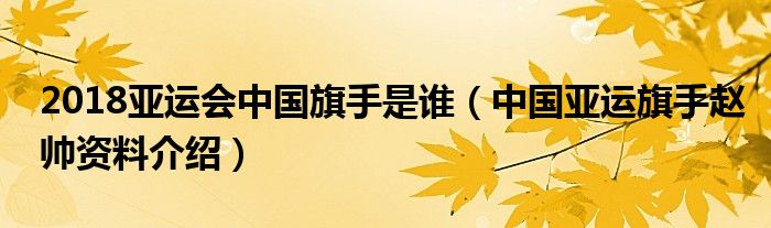 2018亚运会中国旗手是谁（中国亚运旗手赵帅资料介绍）