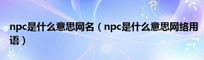 npc是什么意思网名（npc是什么意思网络用语）