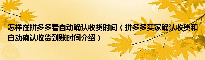 怎样在拼多多看自动确认收货时间（拼多多买家确认收货和自动确认收货到账时间介绍）