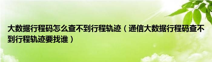 大数据行程码怎么查不到行程轨迹（通信大数据行程码查不到行程轨迹要找谁）