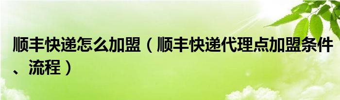 顺丰快递怎么加盟（顺丰快递代理点加盟条件、流程）