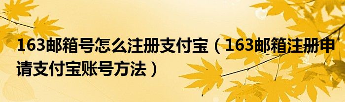 163邮箱号怎么注册支付宝（163邮箱注册申请支付宝账号方法）