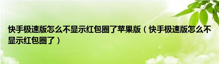 快手极速版怎么不显示红包圈了苹果版（快手极速版怎么不显示红包圈了）