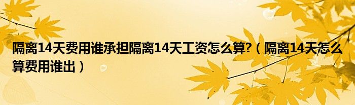 隔离14天费用谁承担隔离14天工资怎么算?（隔离14天怎么算费用谁出）