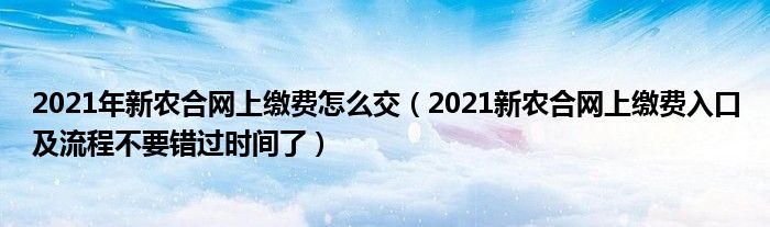 2021年新农合网上缴费怎么交（2021新农合网上缴费入口及流程不要错过时间了）