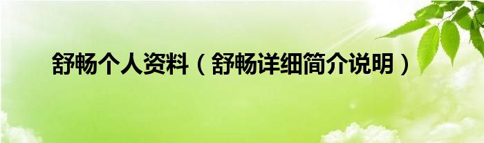 舒畅个人资料（舒畅详细简介说明）