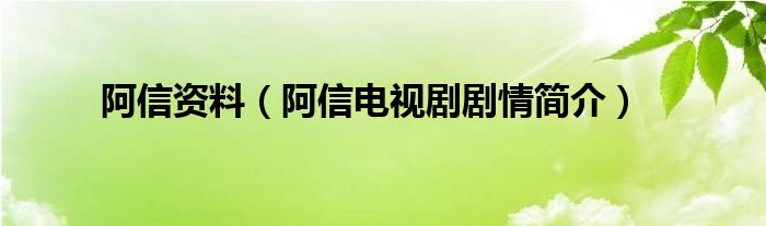 阿信资料（阿信电视剧剧情简介）