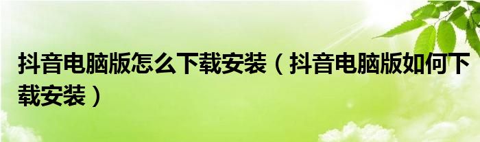 抖音电脑版怎么下载安装（抖音电脑版如何下载安装）