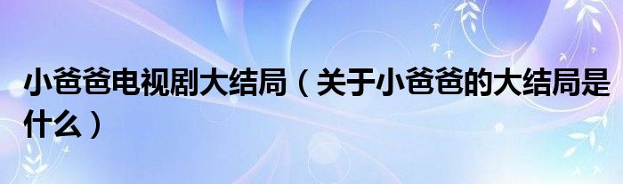 小爸爸电视剧大结局（关于小爸爸的大结局是什么）