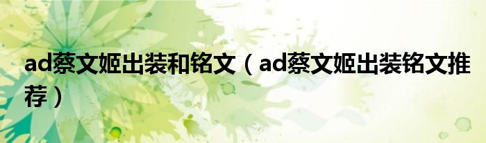 ad蔡文姬出装和铭文（ad蔡文姬出装铭文推荐）