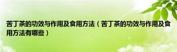 苦丁茶的功效与作用及食用方法（苦丁茶的功效与作用及食用方法有哪些）