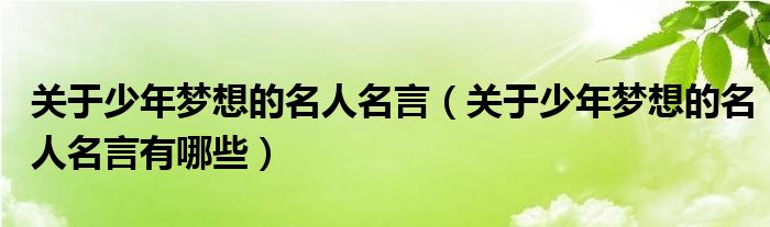 关于少年梦想的名人名言（关于少年梦想的名人名言有哪些）