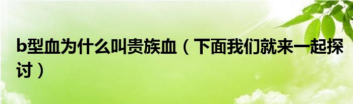 b型血为什么叫贵族血（下面我们就来一起探讨）