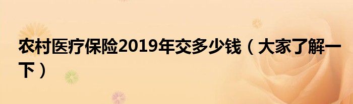 农村医疗保险2019年交多少钱（大家了解一下）