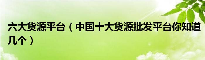 六大货源平台（中国十大货源批发平台你知道几个）