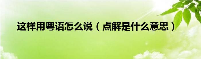 这样用粤语怎么说（点解是什么意思）