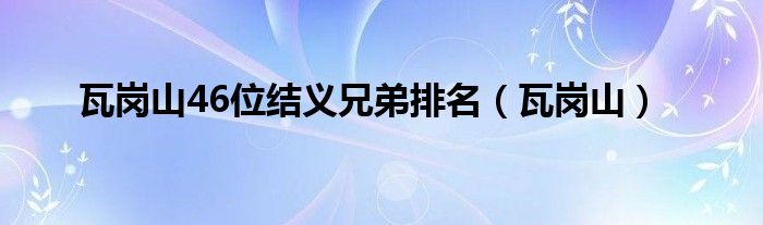 瓦岗山46位结义兄弟排名（瓦岗山）