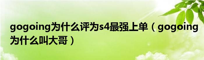 gogoing为什么评为s4最强上单（gogoing为什么叫大哥）