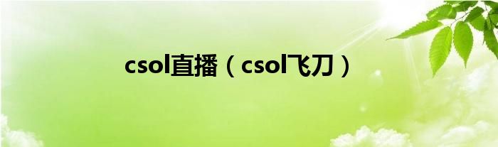 csol直播（csol飞刀）