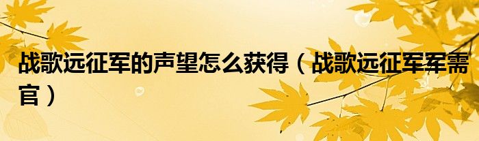 战歌远征军的声望怎么获得（战歌远征军军需官）