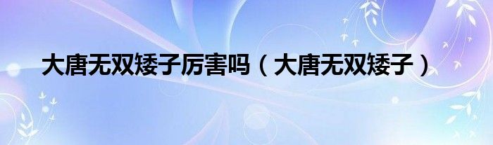 大唐无双矮子厉害吗（大唐无双矮子）