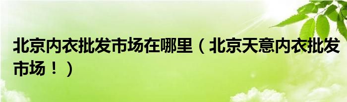 北京内衣批发市场在哪里（北京天意内衣批发市场！）