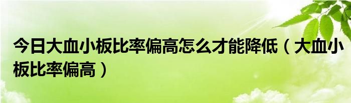 今日大血小板比率偏高怎么才能降低（大血小板比率偏高）