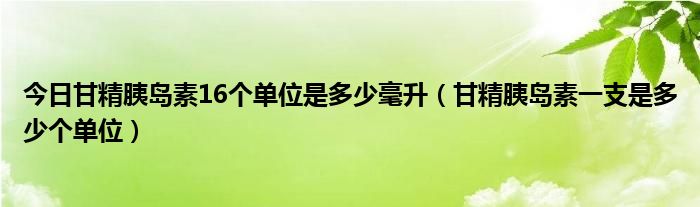 今日甘精胰岛素16个单位是多少毫升（甘精胰岛素一支是多少个单位）