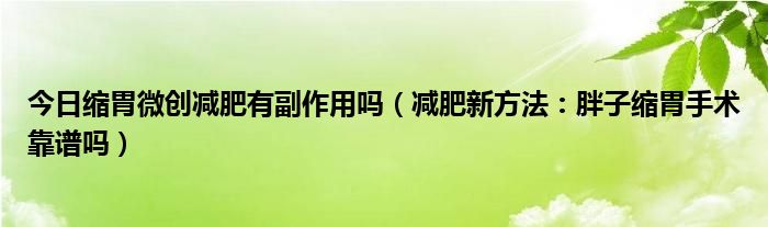 今日缩胃微创减肥有副作用吗（减肥新方法：胖子缩胃手术靠谱吗）