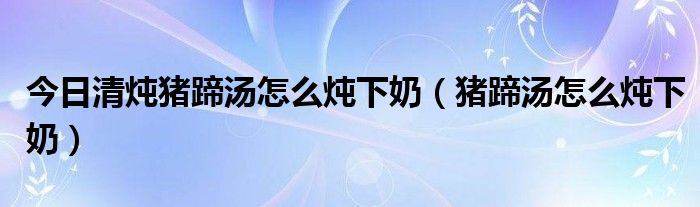 今日清炖猪蹄汤怎么炖下奶（猪蹄汤怎么炖下奶）