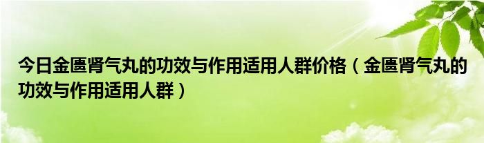 今日金匮肾气丸的功效与作用适用人群价格（金匮肾气丸的功效与作用适用人群）