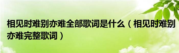 相见时难别亦难全部歌词是什么（相见时难别亦难完整歌词）