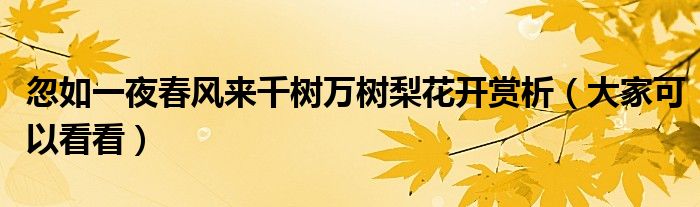 忽如一夜春风来千树万树梨花开赏析（大家可以看看）