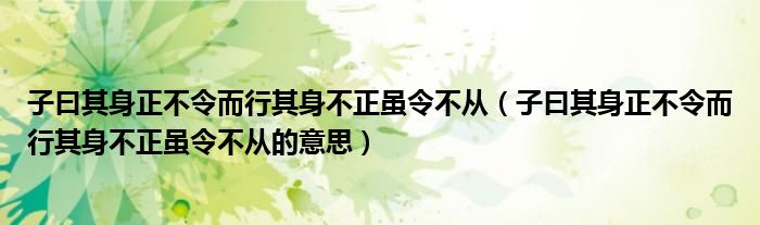 子曰其身正不令而行其身不正虽令不从（子曰其身正不令而行其身不正虽令不从的意思）