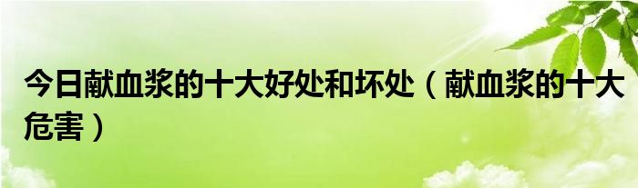 今日献血浆的十大好处和坏处（献血浆的十大危害）